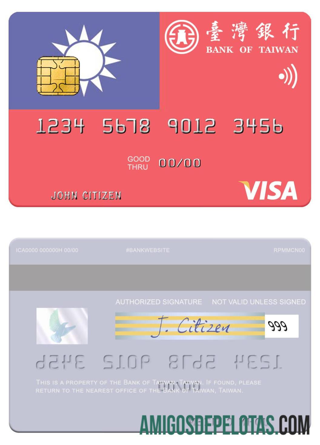 Cartão de débito Visa do Banco de Taiwan de Taiwan amostra